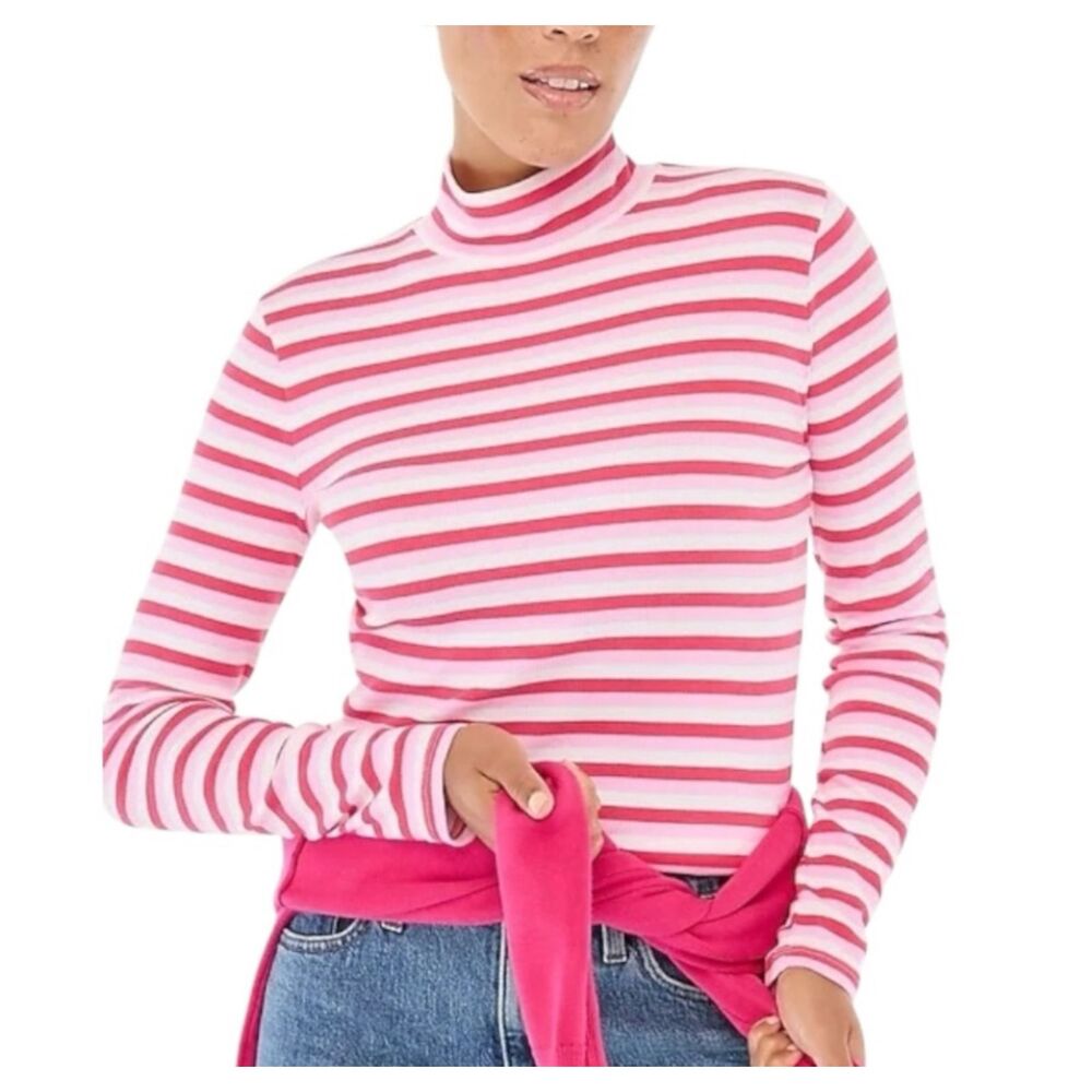 J.Crew NWT Pink Striped Mock Neck Top Size Medium